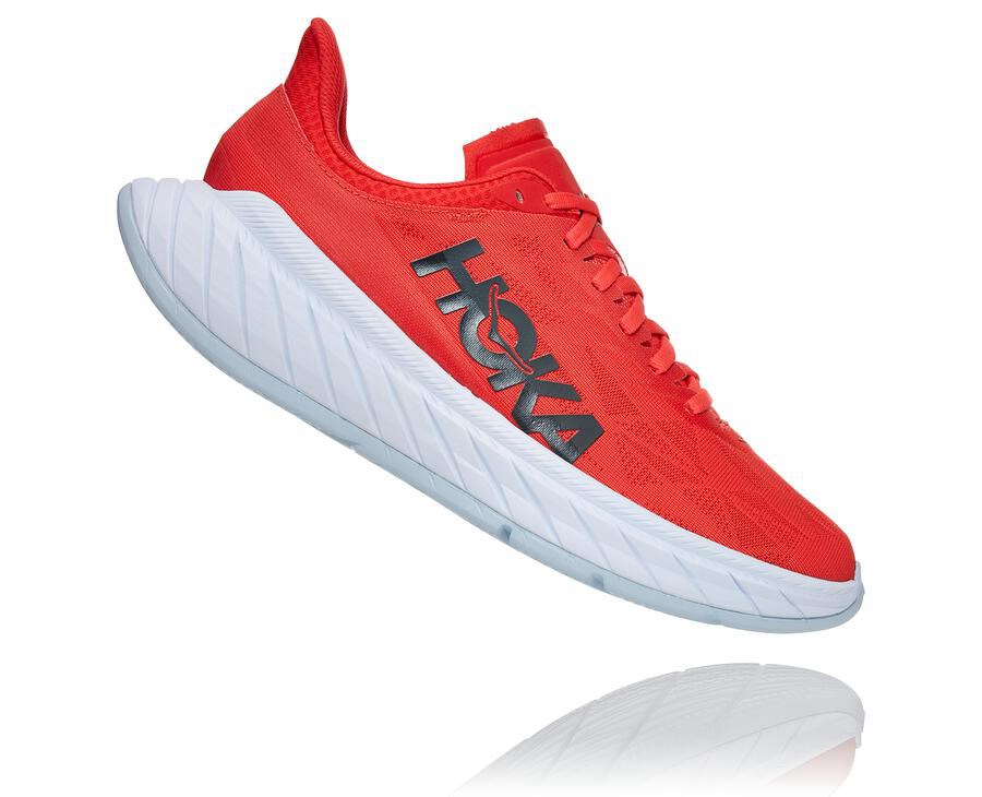 Running Shoes Mens - Hoka One One Carbon X 2 - Red/White - CMXYWDJ-27